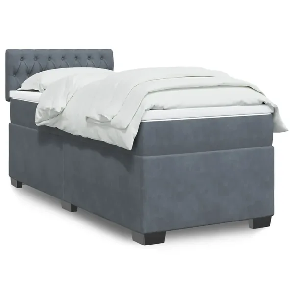 Sommier à lattes de lit avec matelas gris foncé 90x190 cm simple velours