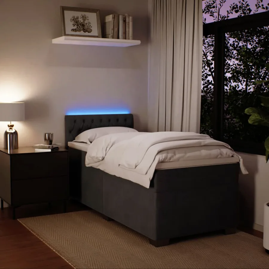 Sommier à lattes de lit avec matelas gris foncé 90x190 cm simple velours - 4