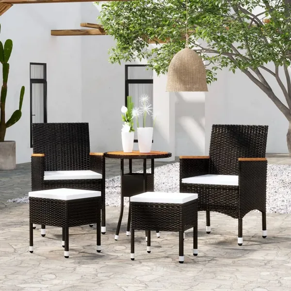 Salon de jardin 5 pcs Résine tressée Noir