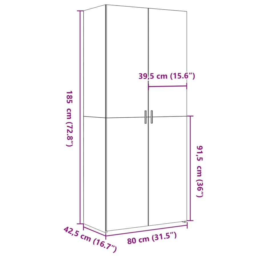 Buffet haut gris béton 80x42,5x185 cm bois d'ingénierie - 9