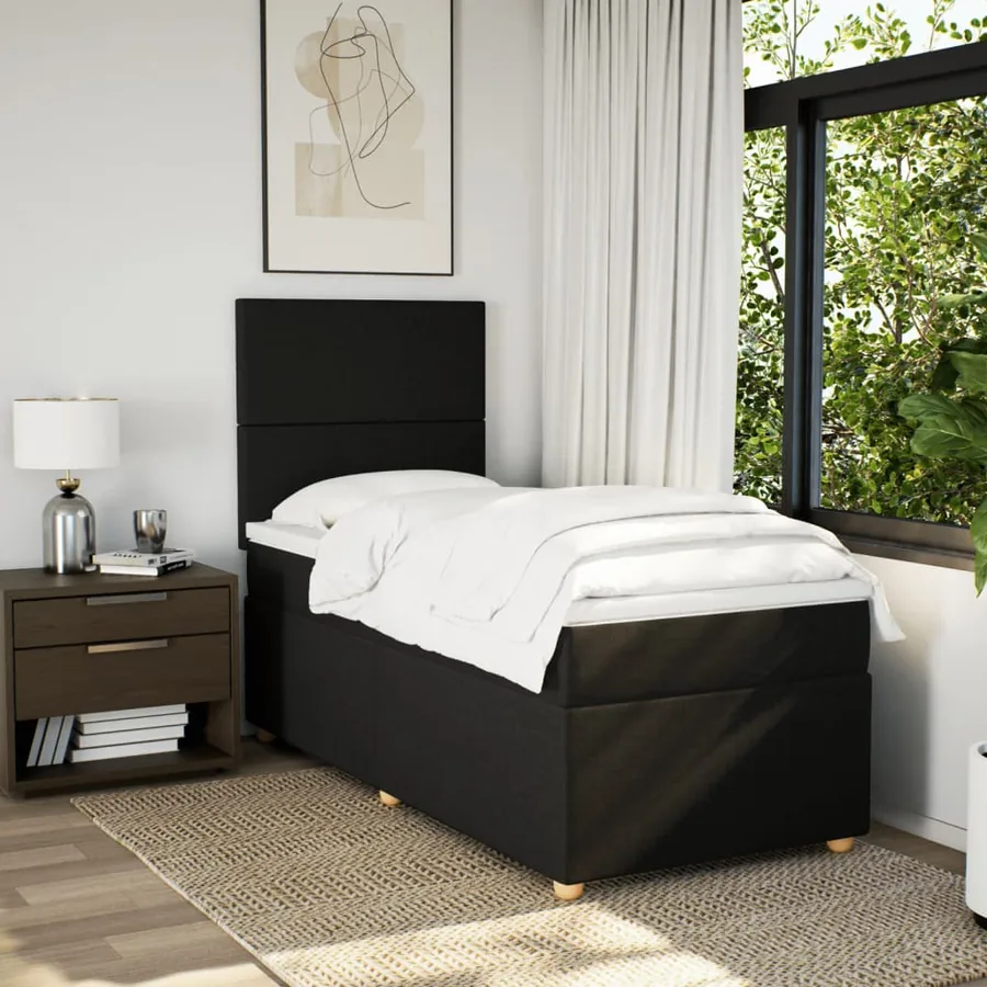 Sommier à lattes de lit avec matelas Noir 90x190 cm Tissu - 3