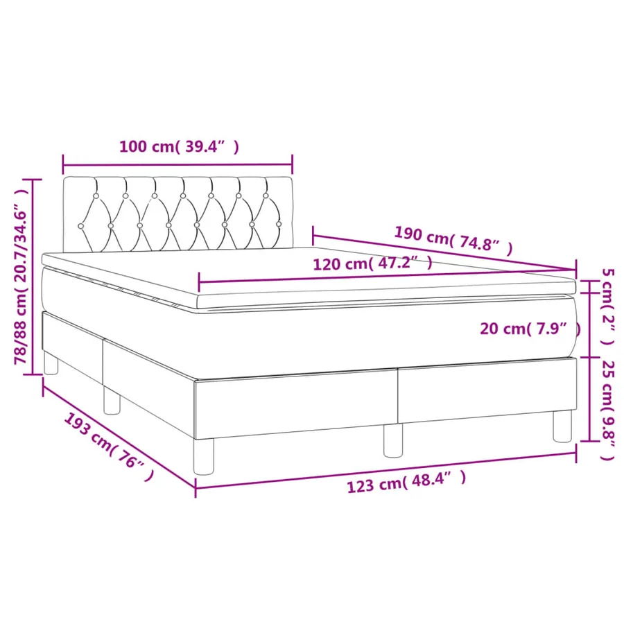 Sommier à lattes de lit matelas et LED taupe 120x190 cm tissu - 11