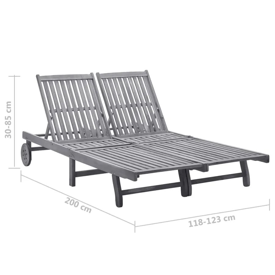 Chaise longue de jardin 2 places avec coussin Gris Acacia - 6
