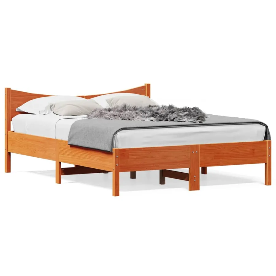 Cadre de lit sans matelas cire marron 135x190cm bois pin massif - 2