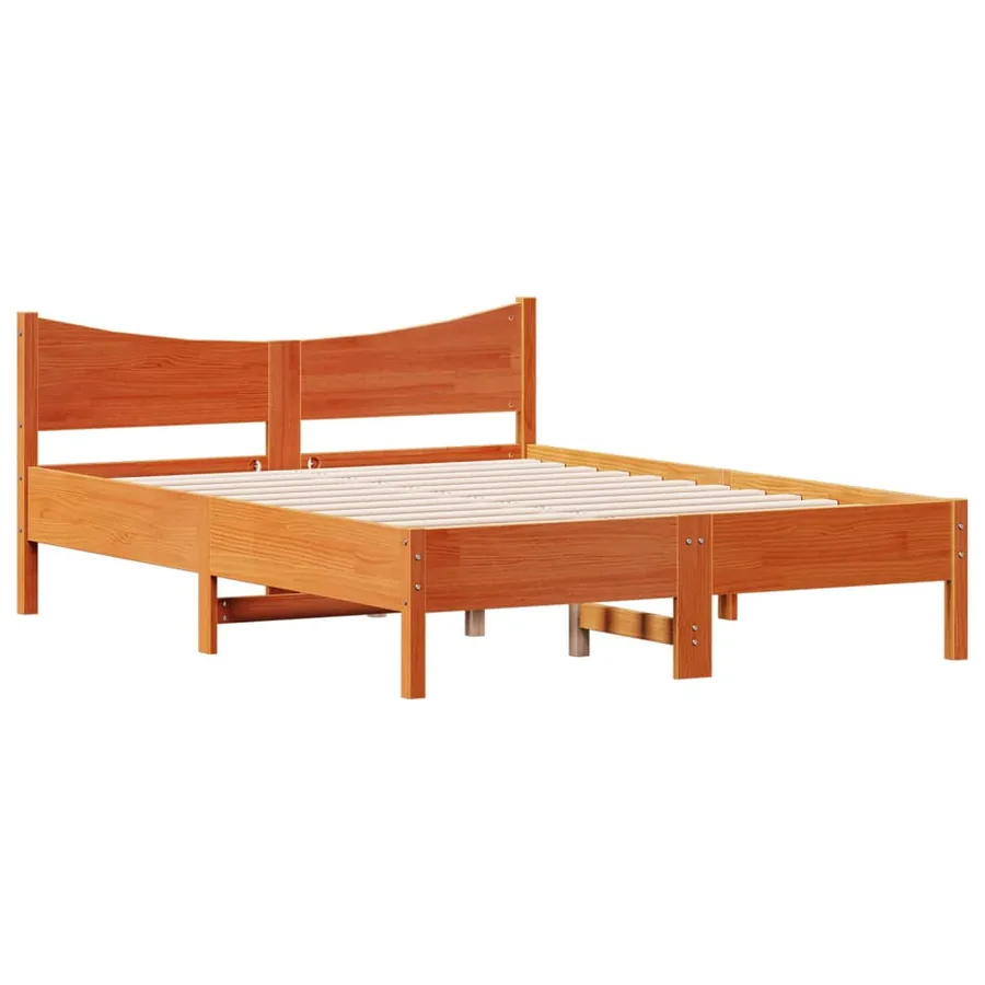 Cadre de lit sans matelas cire marron 135x190cm bois pin massif - 3