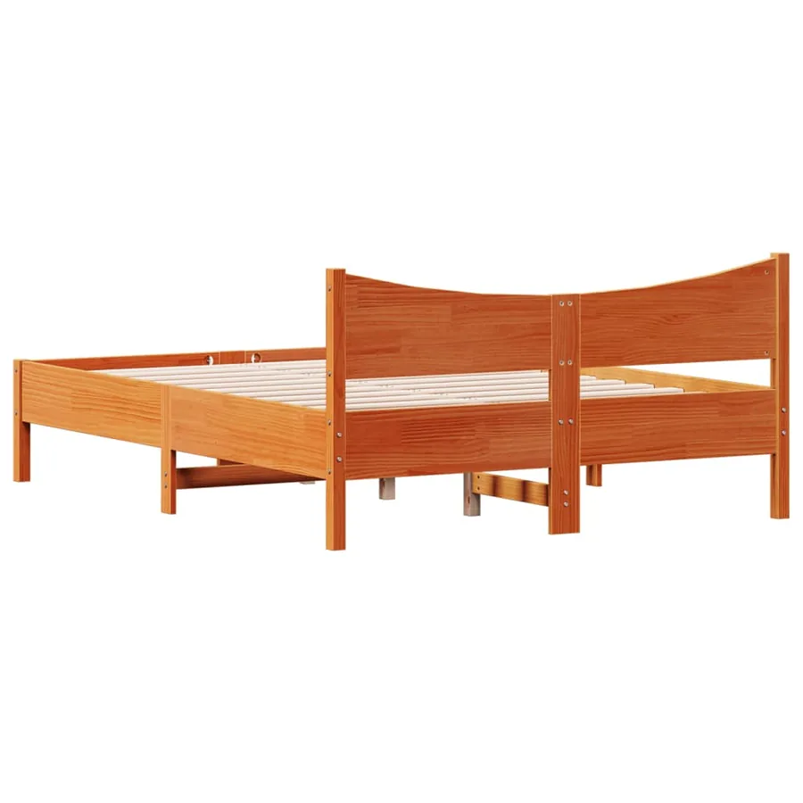 Cadre de lit sans matelas cire marron 135x190cm bois pin massif - 6