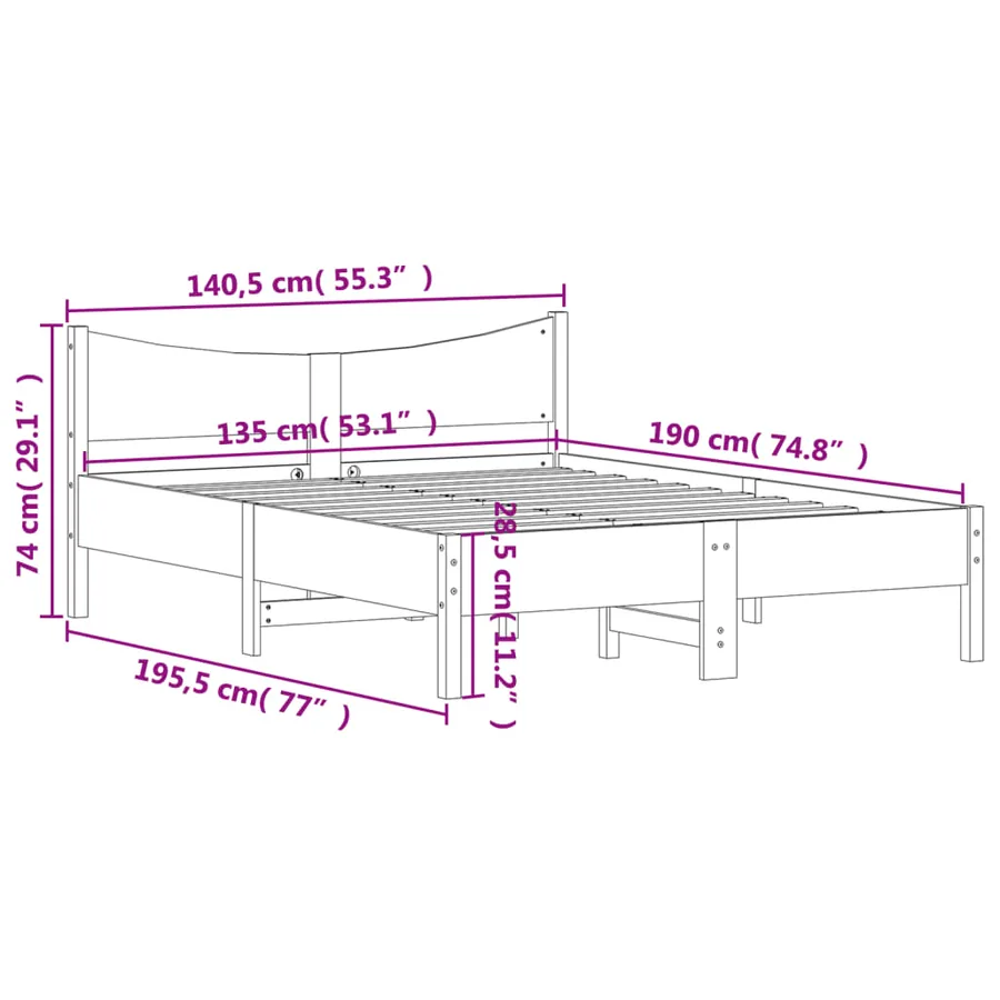 Cadre de lit sans matelas cire marron 135x190cm bois pin massif - 9
