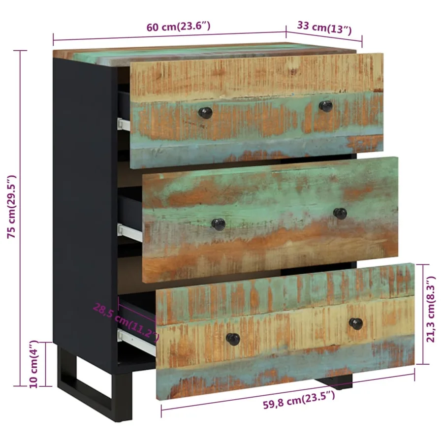 Buffets 2 pcs 60x33x75 cm Bois massif de récupération - 12