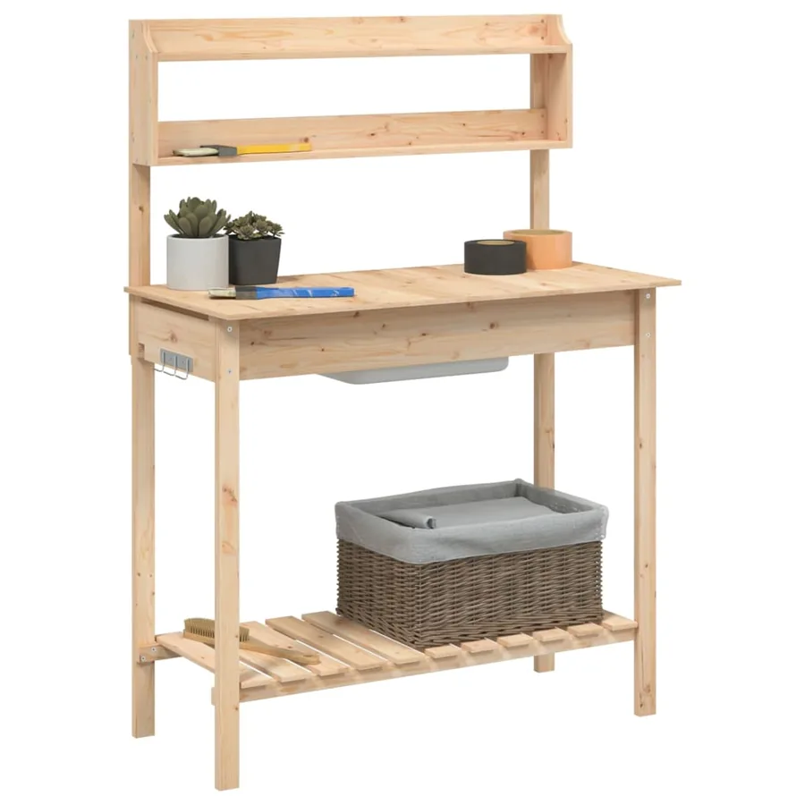 Table de rempotage et évier 147,5x44x139,5 cm bois massif sapin - 4