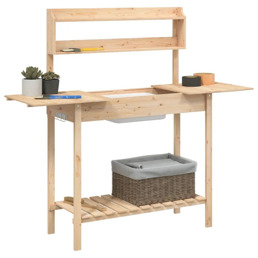 Table de rempotage et évier 147,5x44x139,5 cm bois massif sapin - 5