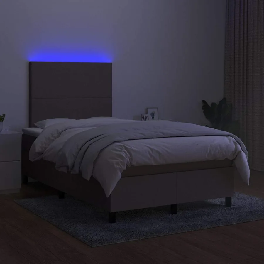Sommier à lattes de lit matelas et LED taupe 120x190 cm tissu - 4