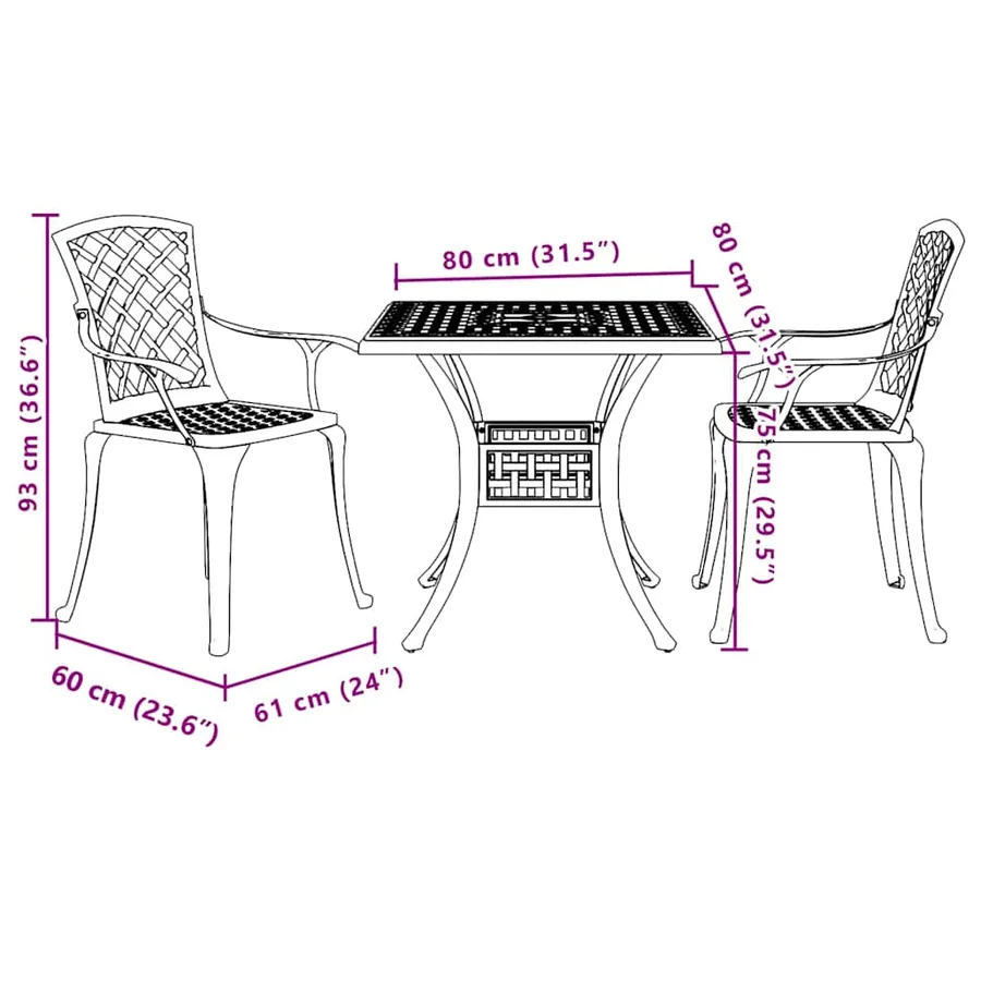 Ensemble de bistro 3 pcs noir aluminium coulé - 11