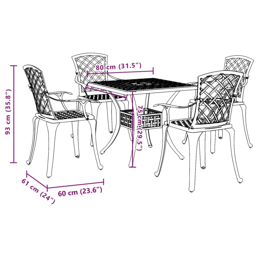 Ensemble à manger de jardin 5 pcs noir aluminium coulé - 11