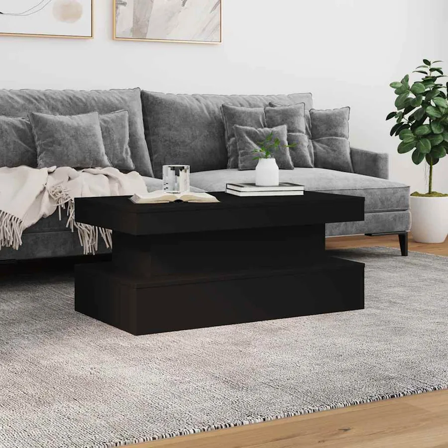 Table basse avec lumières LED noir 90x50x40 cm - 4