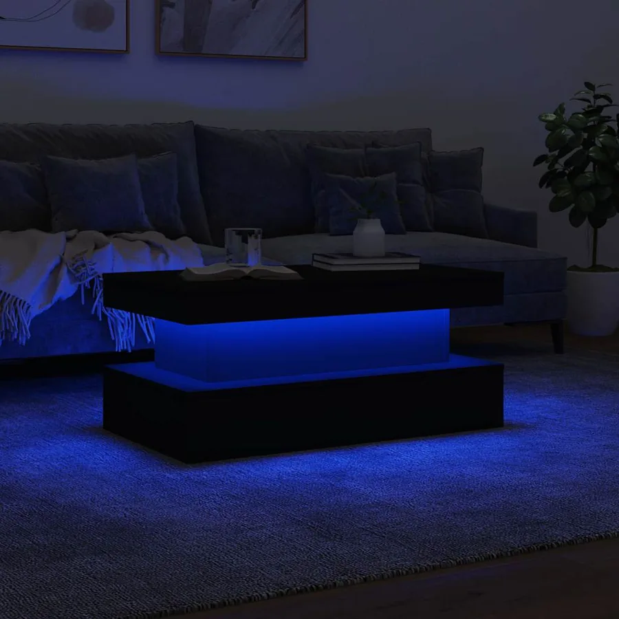 Table basse avec lumières LED noir 90x50x40 cm - 5