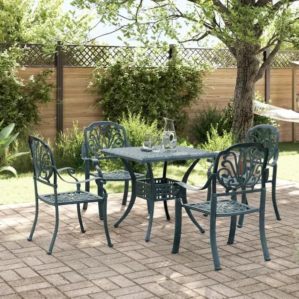 Ensemble à manger de jardin 5 pcs vert aluminium coulé