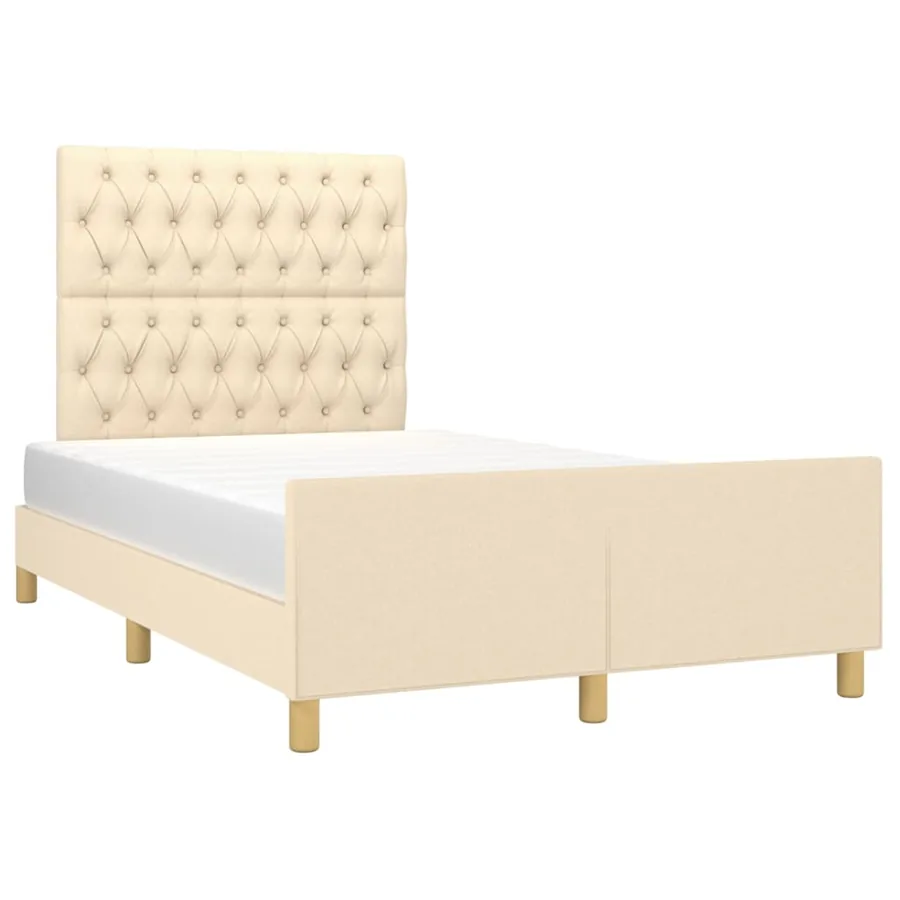 Cadre de lit sans matelas crème 120x190 cm tissu - 4