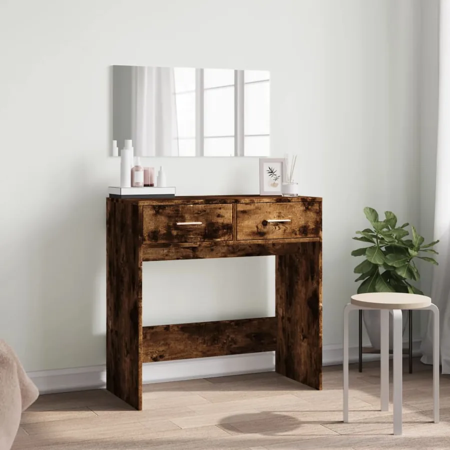 Coiffeuse avec miroir chêne fumé 80x39x80 cm - 3