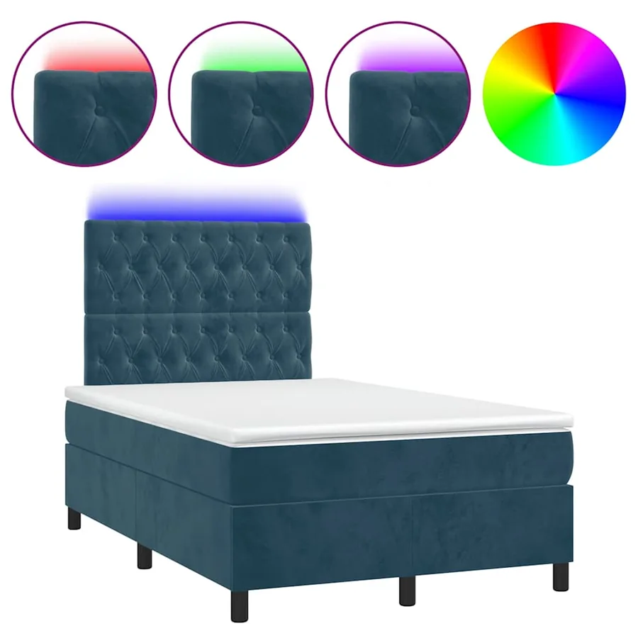 Sommier à lattes de lit avec matelas LED bleu foncé 120x190 cm - 2