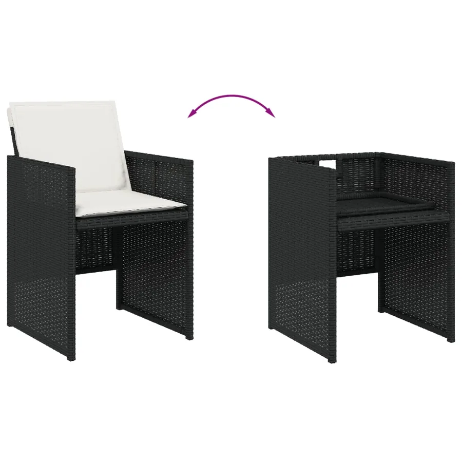 Ensemble à manger de jardin coussins 5pcs Noir Résine tressée - 6