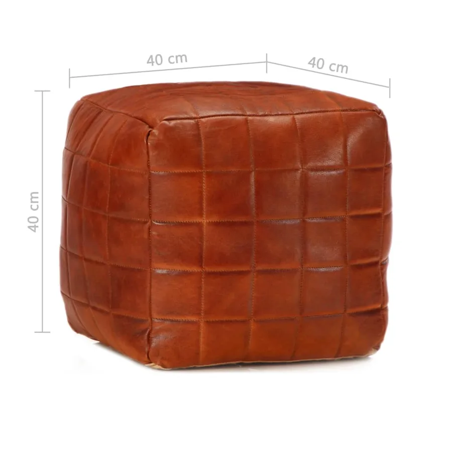 Pouf 40 x 40 x 40 cm Brun roux Cuir véritable de chèvre - 4