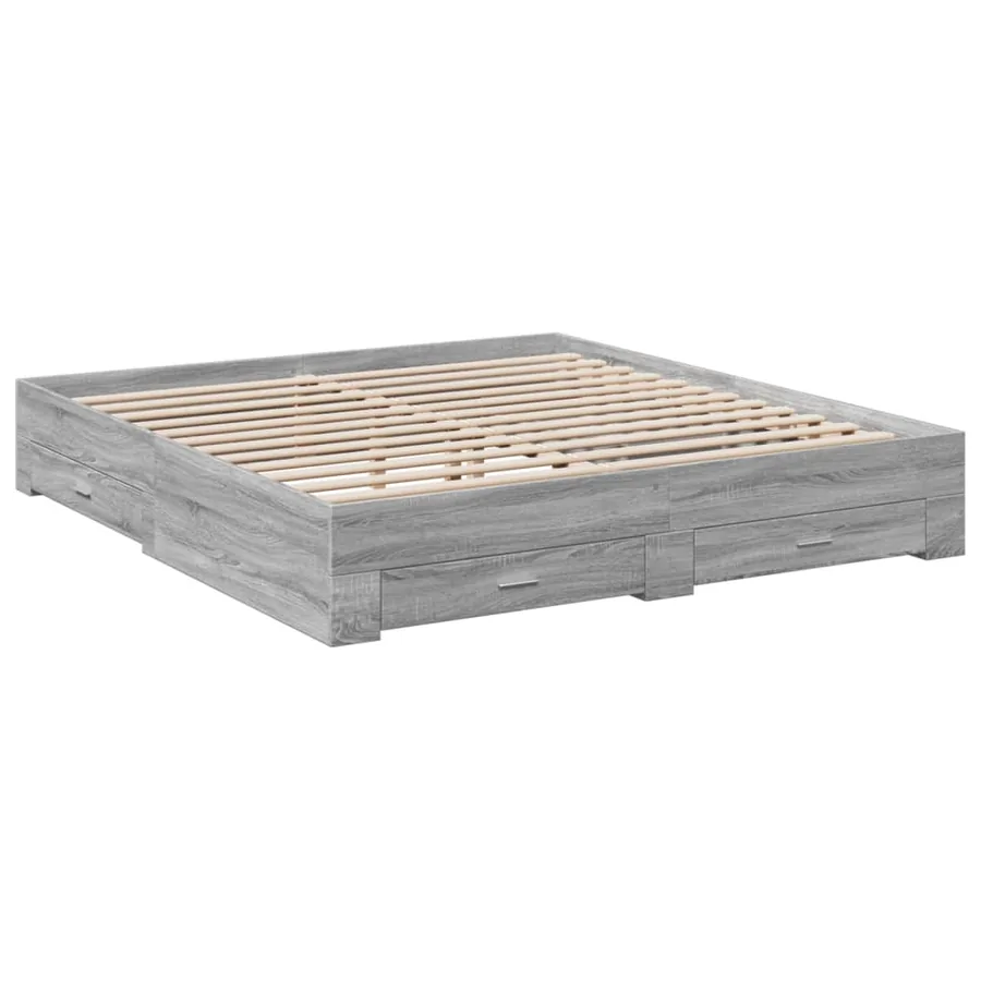 Cadre de lit avec tiroirs sans matelas sonoma gris 200x200 cm - 3