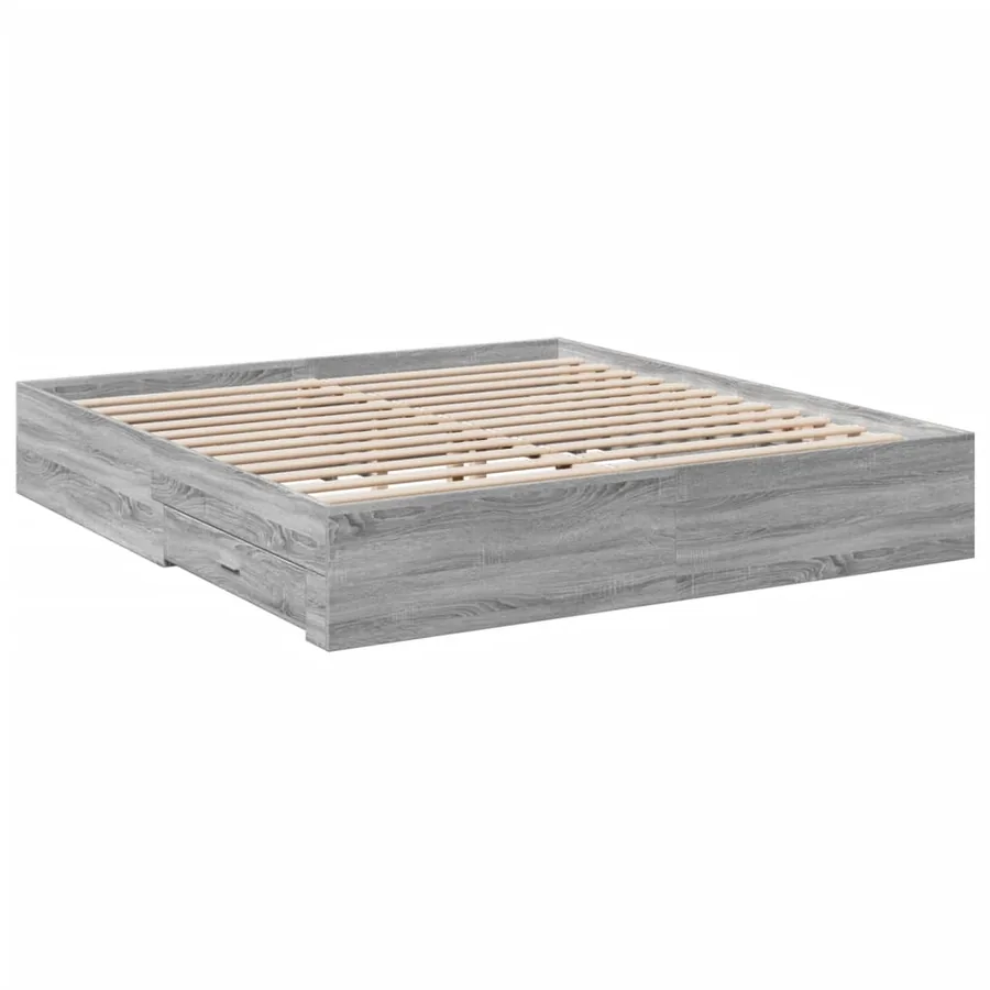 Cadre de lit avec tiroirs sans matelas sonoma gris 200x200 cm - 6
