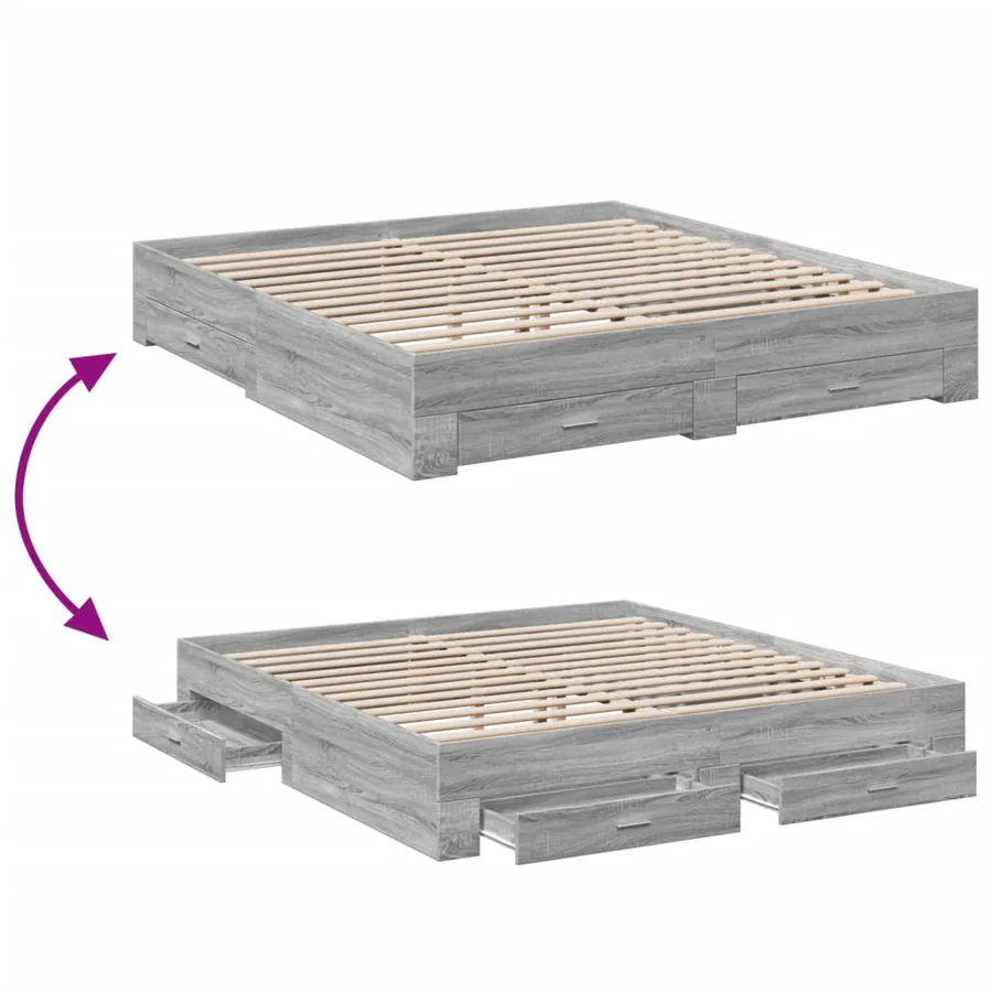 Cadre de lit avec tiroirs sans matelas sonoma gris 200x200 cm - 7