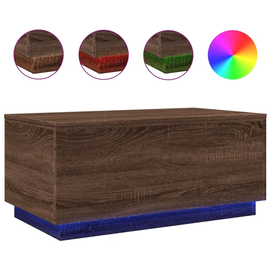 Table basse avec lumières LED chêne marron 90x50x40 cm - 2