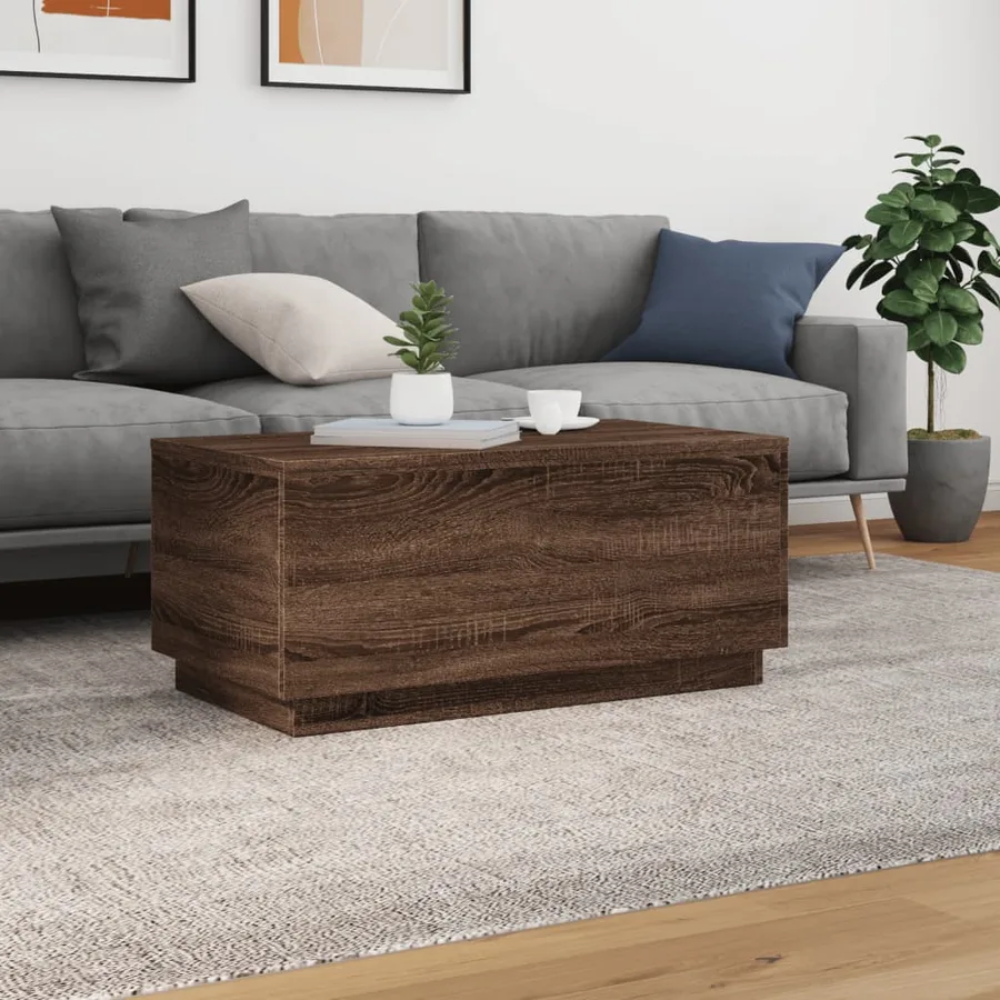 Table basse avec lumières LED chêne marron 90x50x40 cm - 4