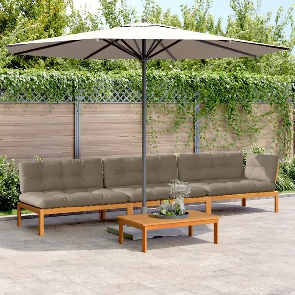 Salon palette de jardin avec coussins 4pcs bois d'acacia massif