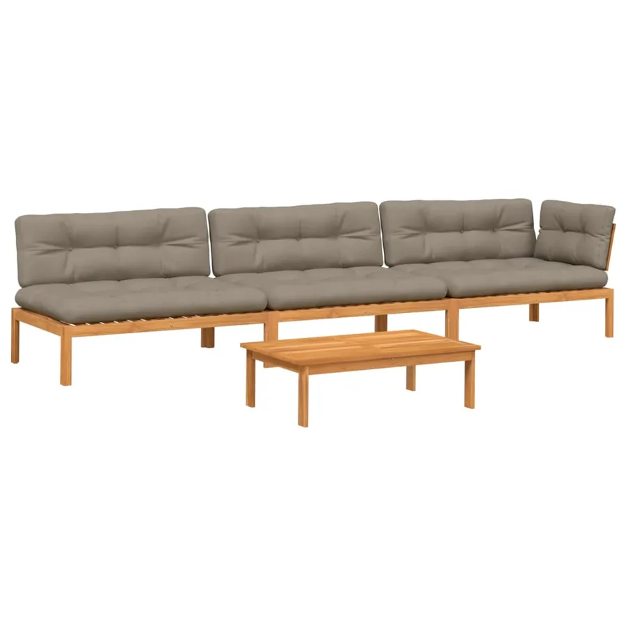 Salon palette de jardin avec coussins 4pcs bois d'acacia massif - 2