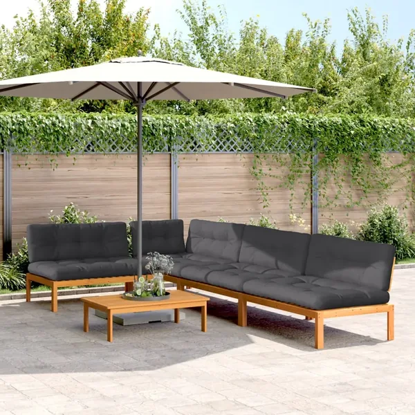 Salon palette de jardin avec coussins 5pcs bois d'acacia massif