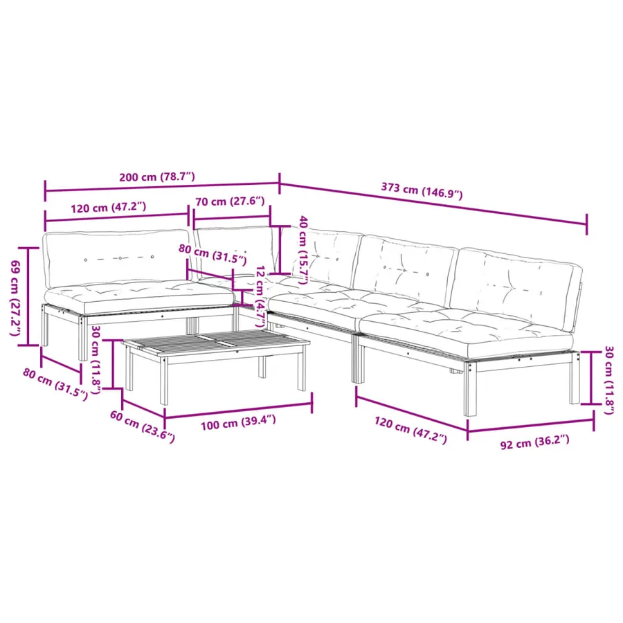 Salon palette de jardin avec coussins 5pcs bois d'acacia massif - 12