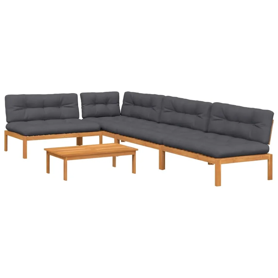 Salon palette de jardin avec coussins 5pcs bois d'acacia massif - 2