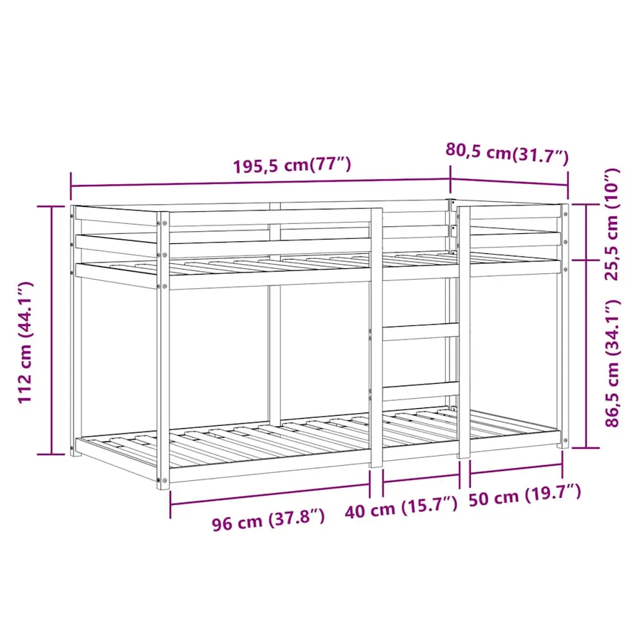 Lit superposé sans matelas bleu 75x190 cm bois de pin massif - 14
