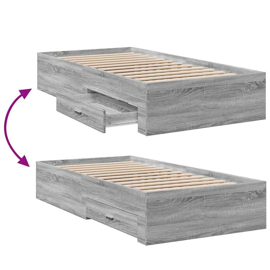 Cadre de lit avec tiroirs sans matelas sonoma gris 90x190 cm - 7