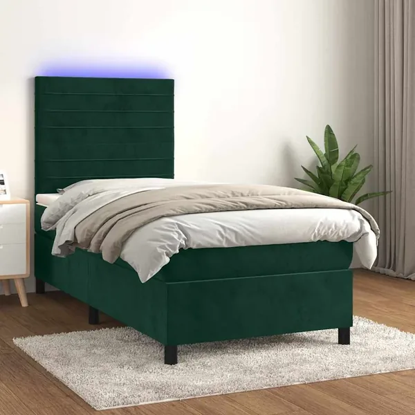 Sommier à lattes de lit matelas LED Vert foncé 90x200cm Velours