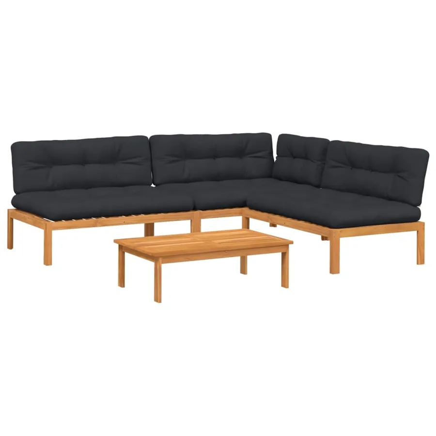 Salon palette de jardin avec coussins 4pcs bois d'acacia massif - 2