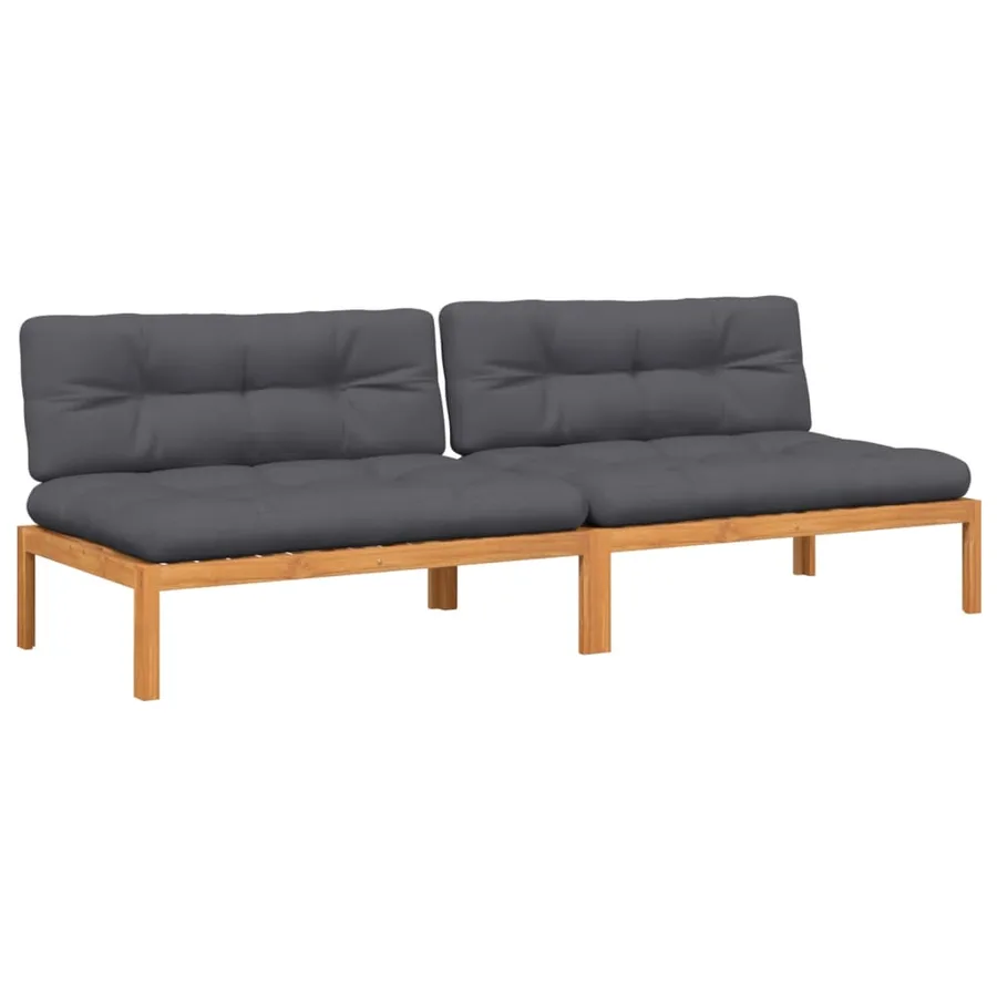 Canapés centraux palette de jardin et coussins 2pcs bois acacia - 2