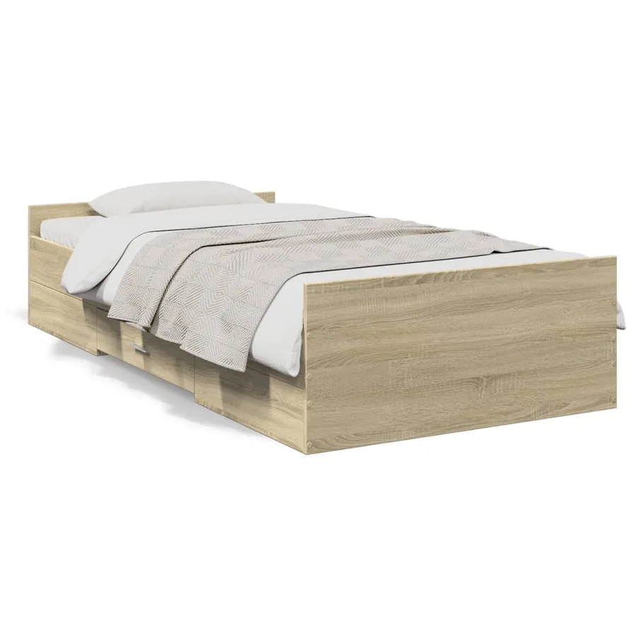Cadre de lit avec tiroirs sans matelas chêne sonoma 90x200 cm - 2
