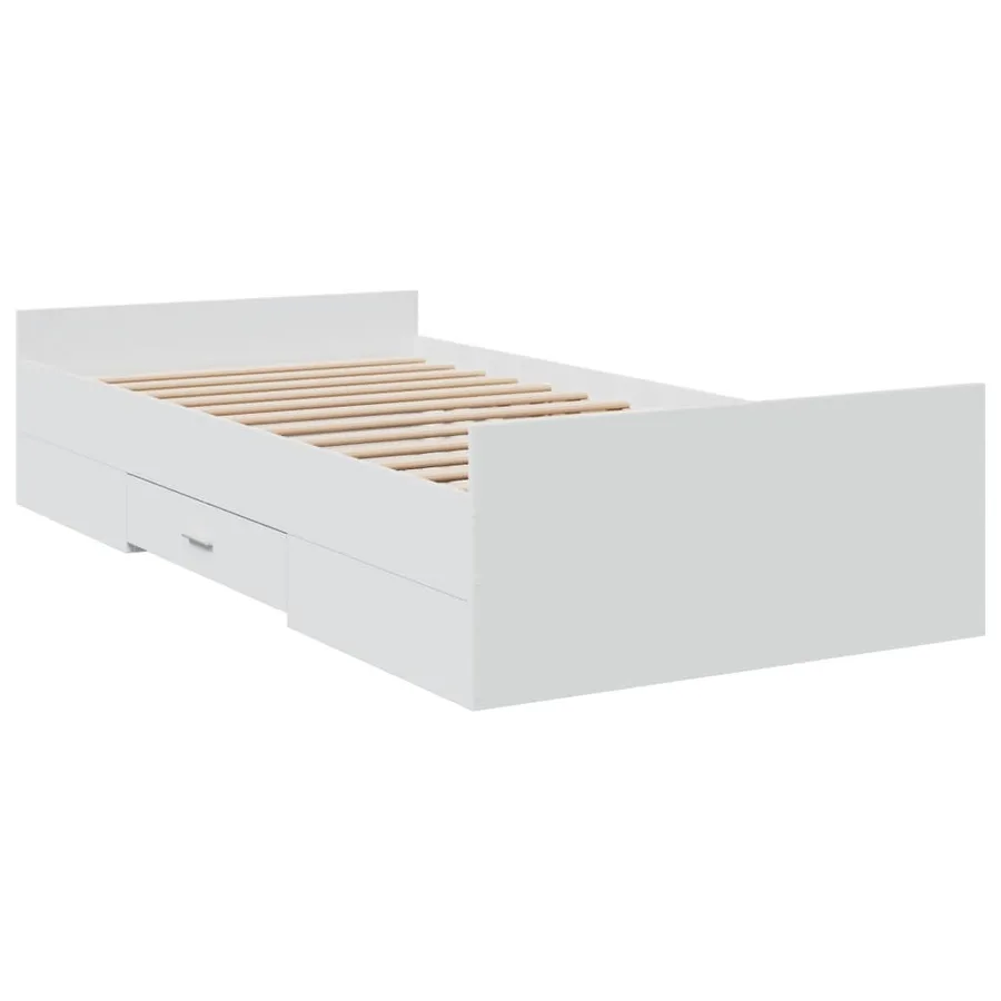 Cadre de lit avec tiroirs sans matelas blanc 75x190 cm - 3