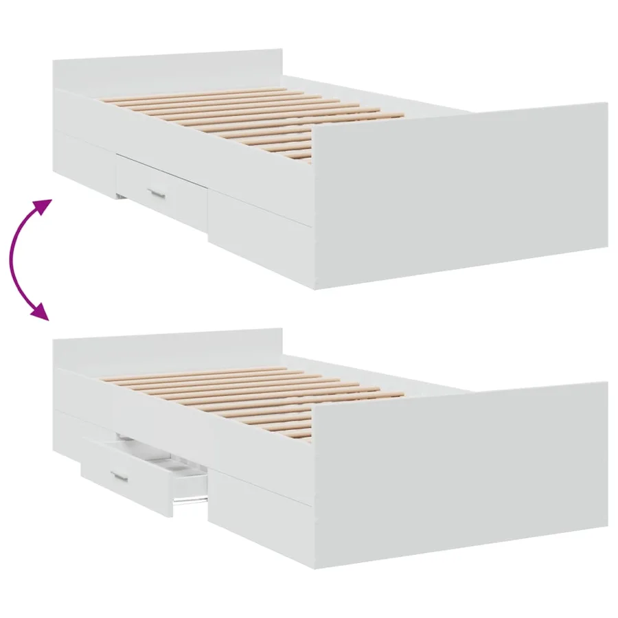 Cadre de lit avec tiroirs sans matelas blanc 75x190 cm - 7