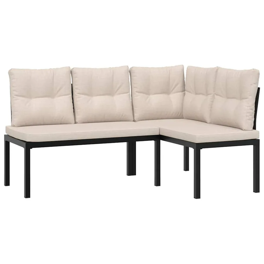Salon de jardin avec coussins 5 pcs noir acier enduit de poudre - 3