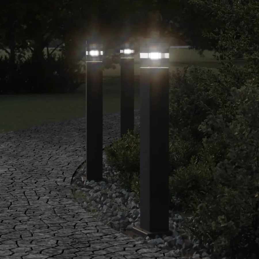 Lampadaires d'extérieur 3 pcs noir 80 cm aluminium