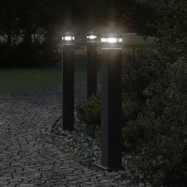 Lampadaires d'extérieur 3 pcs noir 80 cm aluminium
