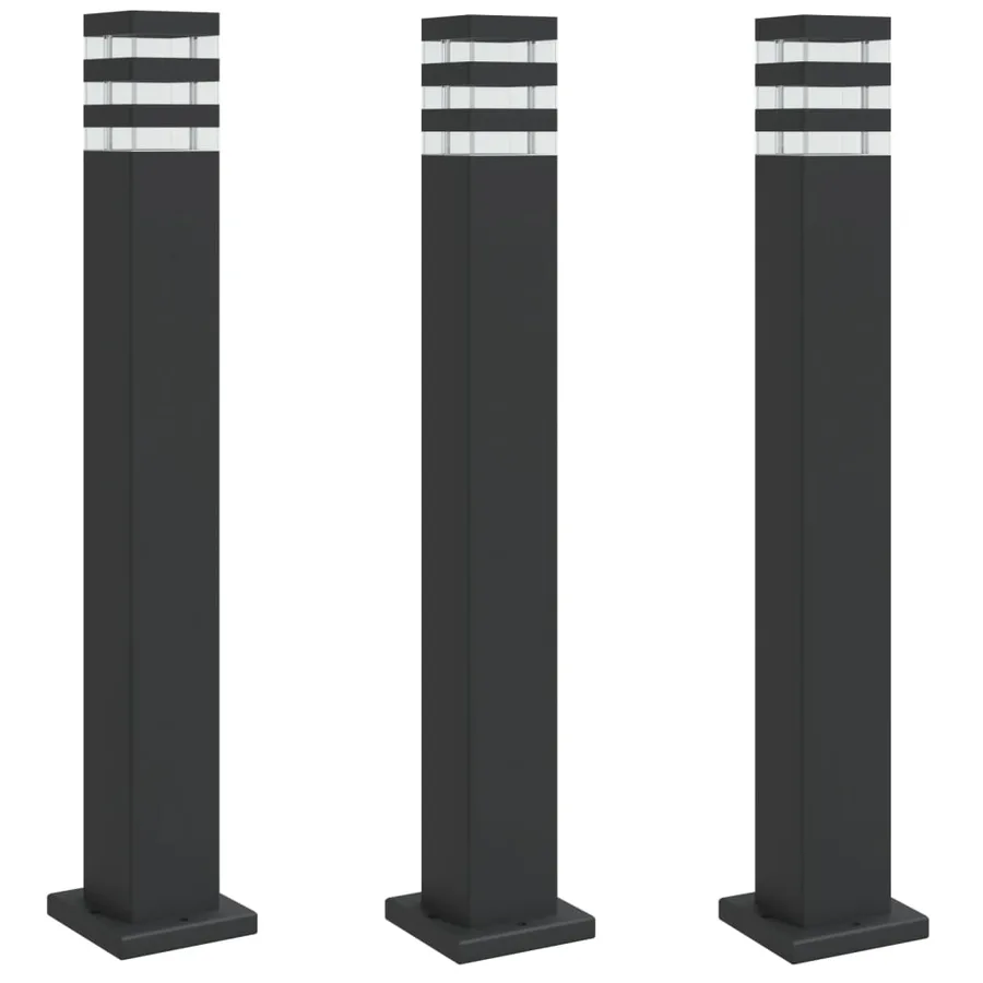 Lampadaires d'extérieur 3 pcs noir 80 cm aluminium - 2