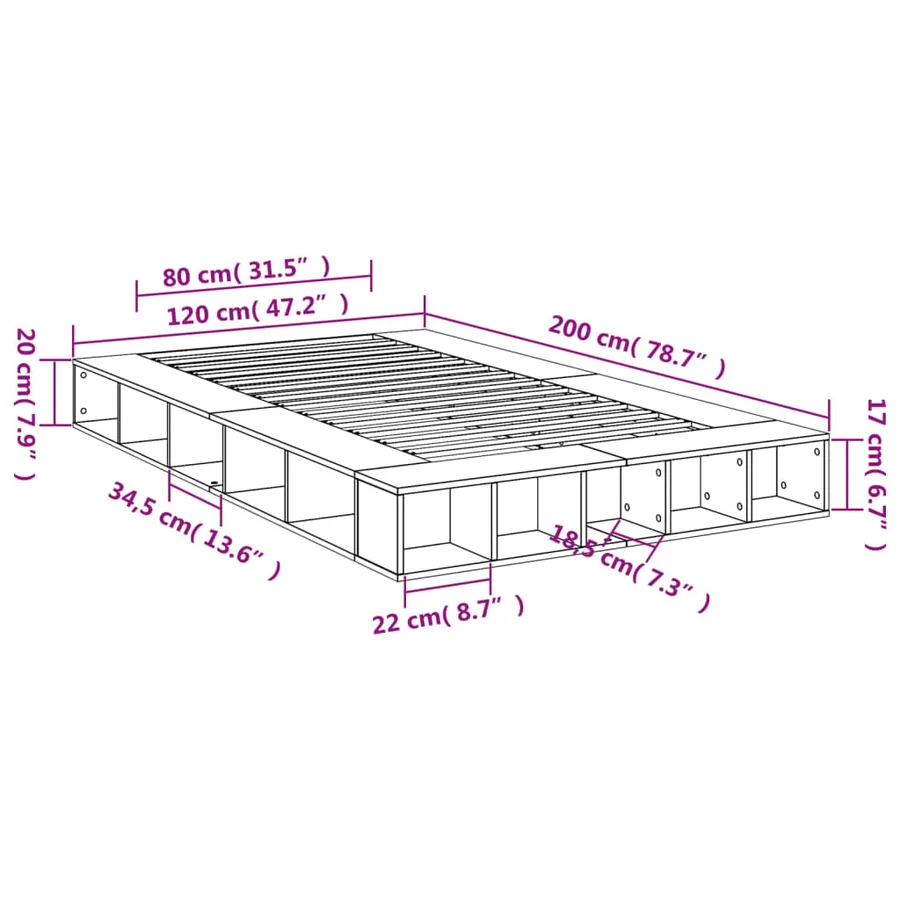 Cadre de lit sans matelas chêne sonoma 120x200 cm - 10