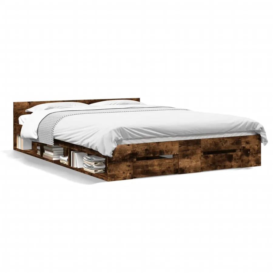 Cadre de lit avec tiroirs sans matelas chêne fumé 120x190 cm - 2