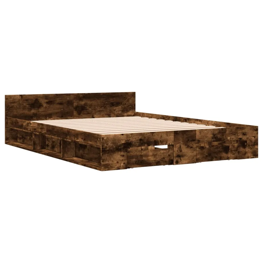 Cadre de lit avec tiroirs sans matelas chêne fumé 120x190 cm - 3